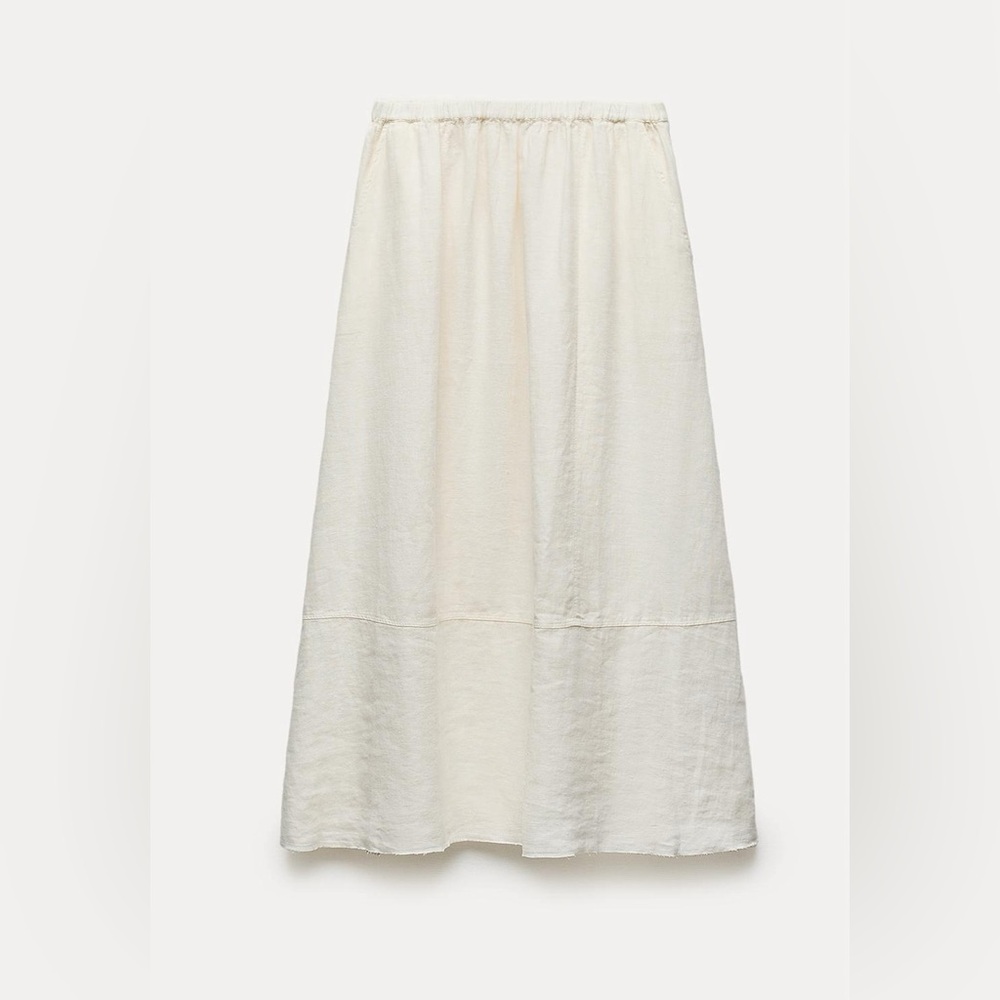 NWT Zara White 100% Linen Long Skirt
